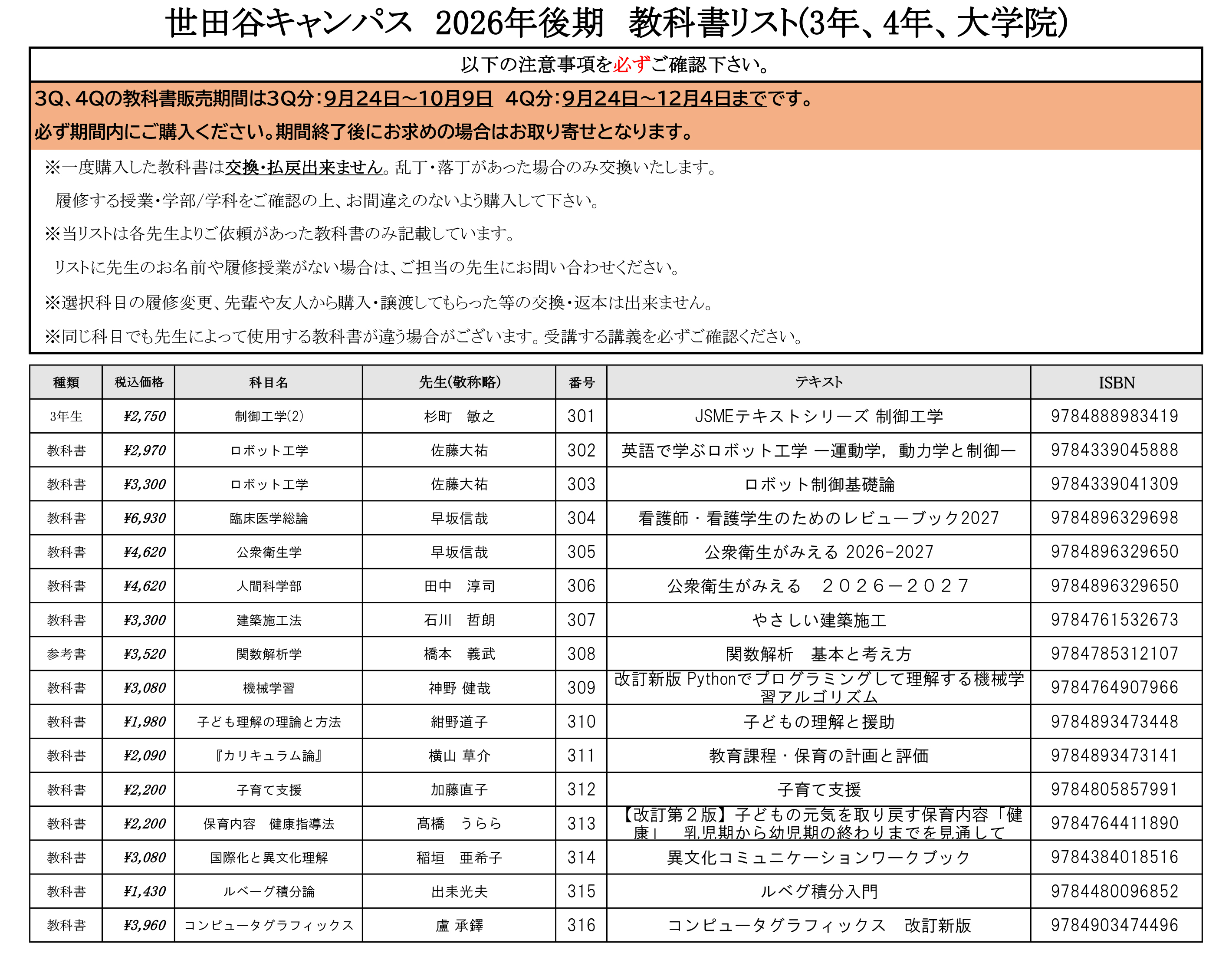 3・4年・大学院】教科書リスト | 東京都市大学購買部